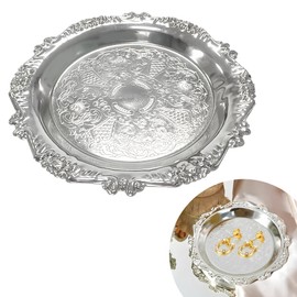 Vintage Silver Key Tray, Small Trinket Tray with Pattern, Decorative Metal Jewellery Dish for Bathroom or Dresser Use
