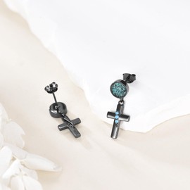 Black Cross Earrings 925 Sterling Silver Turquoise Cross Earrings Dangle Earrings Religion Jewellery Gifts for Women Men