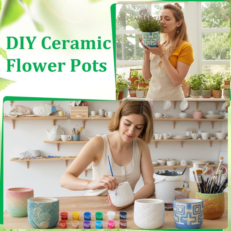 Zubebe 12 Pcs Paint Your Own Ceramic Pots Bulk Unfinished