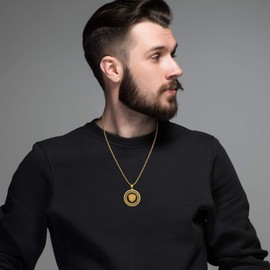 JewelryWe Men's Necklace Stainless Steel Lion Head Pendant Gold Plated Biker Necklace with 55cm Chain, for Valentine¡¯s Day