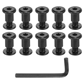 sourcing map 10 Sets Screw Post, Male M6x6mm Stainless Steel Screw Rivets, Female 8x10 Hex Drive Binding Screws Belt Buckle Binding Bolts Leather Fastener with 1Pcs Wrench, Black