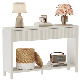 FATORRI Entryway Console Table with 2 Drawers, Modern Sofa Table for Living Room, Couch Tables Behind Sofa and Hallway Tables with Storage (47.2 inch, Antique White)