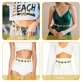 AOZUO Western Heart Chain Belts for Women, Metal Concho Belt Trendy Cowgirl Boho Belt for Country Skirt Jeans Dresses Pants(Gold)