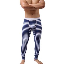 KAMUON Men’s Cotton Pouch Underwear Long Johns Thermal Pants Bottoms Leggings (US M (Asian Tag L), Blue)