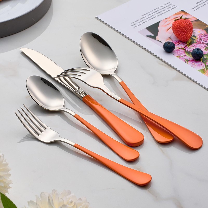 Onlycooker 20-Piece Orange Silverware Set 18/0 Stainless Steel Flatware Orange