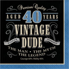Creative Converting 664067 16 Count Vintage Dude 40th Birthday Lunch Napkins