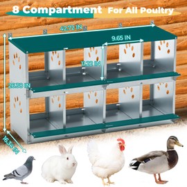 Yafylly Chicken Coop Nesting Boxes, Wall Mountable Metal Chicken Nesting Box, Easy Egg Collection Roll Away Nesting Boxes Chicken, Roosting Boxes for Chickens, 8 Compartments