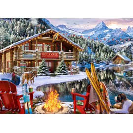 Ski Lodge Jigsaw Puzzle 1000 Piece by Vermont Christmas Company - Skiing Puzzles for Adults & Families - Fully Interlocking & Randomly Shaped Pieces - 26 5/8" x 19 1/4"