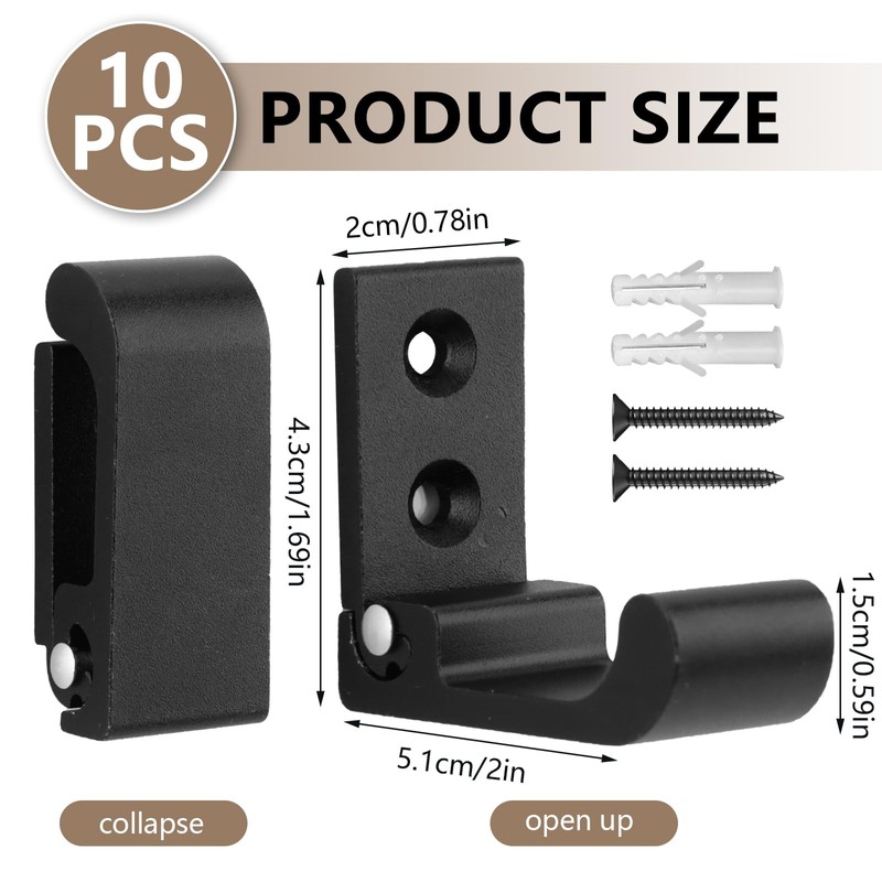 SNOMEL 10 Pieces Aluminum Alloy Folding Coat Wall Hooks with
