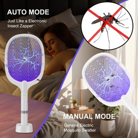 LittleMax Electric Fly Swatter Racket, 2 in 1 Bug Zapper with Dual Rechargeable Ports, 4000Volt Indoor Outdoor Mosquito Killer with Purple Mosquito Light & 3-Layer Safety Mesh Portable Fly Zapper