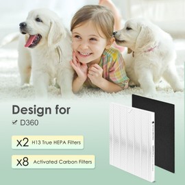HSIAMEN D360 Filter Replacement D3 Compatible with Winix D360 Air Purifier, Part # 1712-0101-02, 2 H13 True HEPA Filter with 8 Activated Carbon Filter