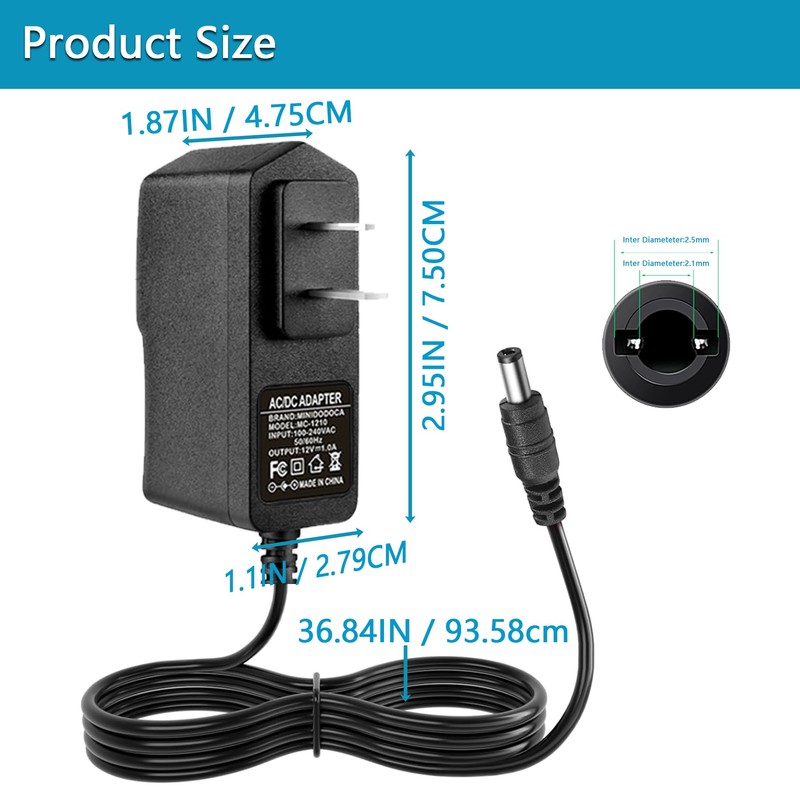 Minidodoca 2 Pack 12V 1A AC/DC Power Supply - 100-240V