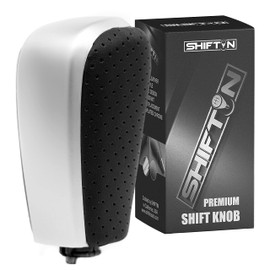 SHIFTIN Leather Wood Gear Shift Knob Stick Shifter for Toyota Land Cruiser Prado FJ-150 Lexus GX460 GX470 (Black Leather/Gray Silver)