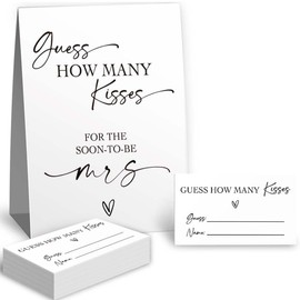 Guess How Many Kisses Bridal Shower Game, 1 Sign & 50 Cards Set for Wedding
