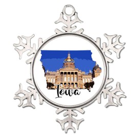 Iowa Metal Snowflake Ornament Round Christmas Tree Ornament Navy Veterans Military Retire Hanging Keepsake Travel Theme Historical Architectural Sights Collectible Gift for Indoor Home Decor