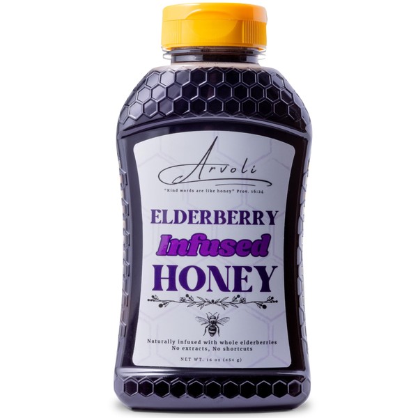 Elderberry Infused Raw Honey 16 oz. (1 Pound) - All