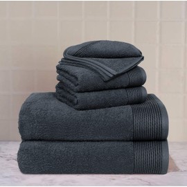 Belizzi Home 100% Cotton Ultra Soft 6 Pack Towel Set, Contains 2 Bath Towels 28x55 inchs, 2 Hand Towels 16x24 inchs & 2 Washcloths 12x12 inchs, Compact Lightweight & Highly Absorbant - Charcoal Grey