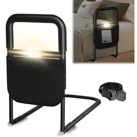 Standing Aid Bed for Older Adults Height Adjustable Handle Bed Safety Gate with Storage Bag Standing Aid Seniors Motion Sensor Light Withstand 180 kg (60 * 34 * 53cm)