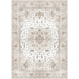 Fortsea Area Rug 5x7, Machine Washable Rugs for Bedroom, Large Non Slip Persian Rug for Bedroom Living Room Kitchen Entryway Bathroom Office Carpet Brown…