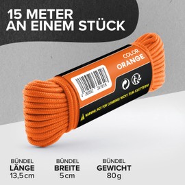 GO!elements 15 m Paracord Rope Made of Tear-Resistant Nylon - 3 mm Paracord 425 Type II Max. 192 kg - Cords as Outdoor Rope, All-Purpose Rope, Survival Rope, Bracelet, Dog Lead, Nylon Cord, Colour: