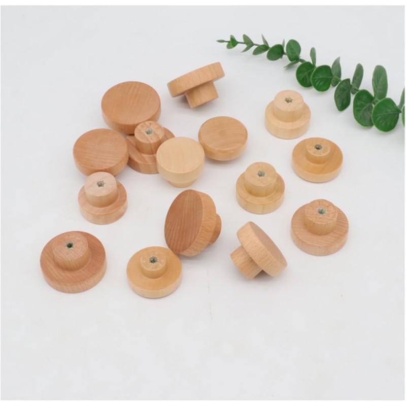 12 Pack Wood Knobs Dresser Knobs Wooden Flat Top Round