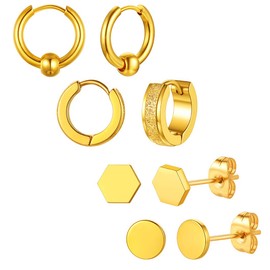 Richsteel Punk Stud Earrings Women's Men's Creole Earrings Spikes Gothic Earrings Stainless Steel Huggie Earrings with Gift Box, Gold copper alloy