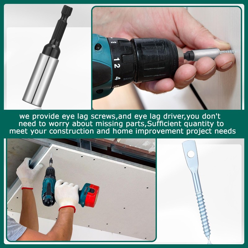 MorningRo 250 Pcs Eye Lag Screws and 1 Pcs Driver