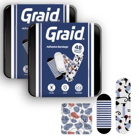 Graid Kids Bandages | Adhesive Flexible Fabric Waterproof Bandages | Assorted Shapes for Minor Cuts, Scrapes, and Wounds | Colorful and Fun First Aid Tin | PET - 96 Count