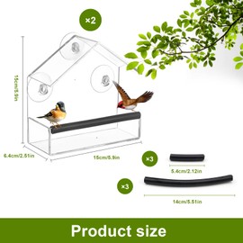 TIANLIN 2 Stück Vogelfutterhaus Fenster, Transparent Vogelhaus Fenster, Acryl-Kabinenform, Saugnapf Vogelhaus Durchsichtig Fenster, mit Schwarzem Klebestreifen, 15 x 15 x 6 cm, für Vogelfütterung