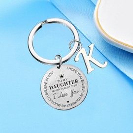To My Daughter Gift Daughter Keychain Initial Keychain Daughter Gifts For Birthday Gradudation Christmas Gift (K)