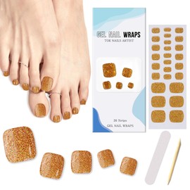 Ceboic 26 Stück Halb Ausgehärtete Gel Nagelfolien, Glänzend Fußnägel Nagelfolie Selbstklebende Fußnagel Sticker, Full Wraps Nagelaufkleber Pediküre Wraps für Frauen und Mädchen - Gold Glitzer