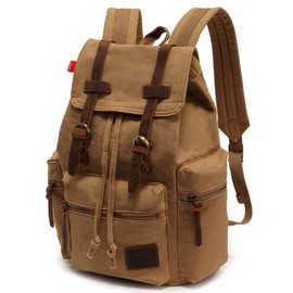 Canvas Backpack Unisex Vintage Casual Rucksack 17 inch Laptop Daypacks Schoolbag College Bookbag Hiking Camping Travel Bag Khaki