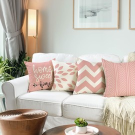 ZWJD Pack of 4 Decorative Cushion Covers Cotton Linen 50 x 50 cm Square Cushion Covers for Sofa Chair Cushions Bedroom Furniture (50 x 50 cm, Aqua Blue)