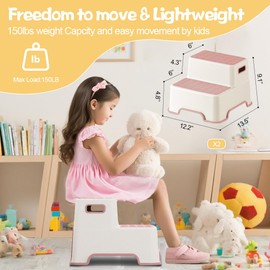 ZLMHYYM Toddler Step Stool for Bathroom Sink, 2 Pack Step Stool for Kids, Plastic Potty Training Toilet Stepping Stools, Child and Baby Lightweight&No-Slip Two Step Stools for Kitchen(Off-White/Pink)