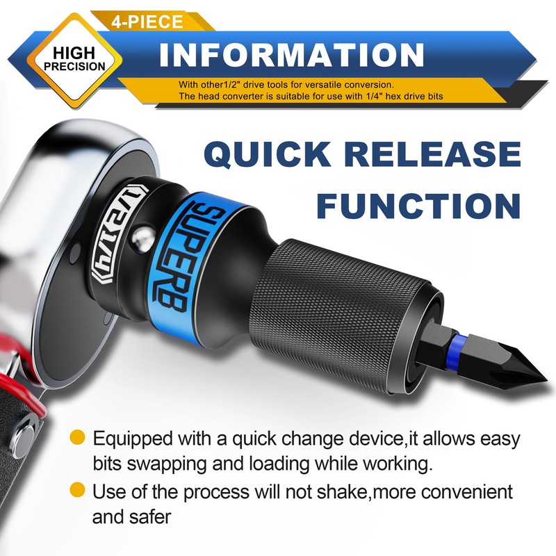SKRWEAX Impact Wrench Adapter, 1/2" Squre Drive to 1/4" Hex