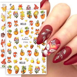 6 Sheets Fall Nail Stickers, Thanksgiving Nail Decals Maple Leaf Nail Art Stickers 3D Self Adhesive Nail Art Supplies Autumn Maple Leaf Stickers for Acrylic Nails Thanksgiving Day DIY Decorations