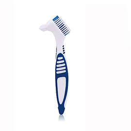 Blue Dual Angled Brush Heads Portable Ergonomic Denture Cleaning Brush Multi-Layered Soft Bristles False Teeth Brush