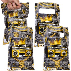 Serencatcher 50Pcs Hip Hop Party Favor Bags, 80s 90s Party Favor Bags, Music Gift Candy Treat Goodie Plastic Bags with Handle for Retro Disco Sock Hop Notorious One Big Birthday Party Decor