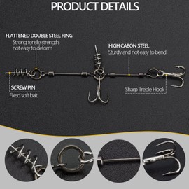 THKFISH Shallow Rig Pike Stinger Systems Treble Fishing Hooks for Rubber Fish Pike Stinger Rig M-6PCS