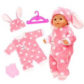 Miunana Clothing Outfits Pyjamas for Baby Dolls, Pink Doll Clothes 35-43 cm with Hangers Socks Hat (Rabbit)