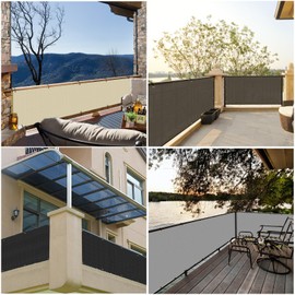 SunnyRoyal 3'x46' Balcony Privacy Fence Outdoor Patio Screen Apartments Shade Cloth Cover with Zip Ties, Mesh Net Fencing Windscreen for Porch Deck Backyard (Beige White)