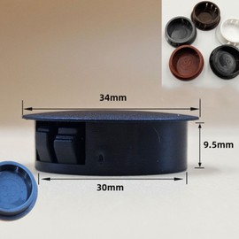 Pack of 6 Plastic Cover Plugs, 30 mm Hole Plugs, Pipe Cover, Plugs, Black, for Furniture Drilling