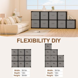 Briwooody 9 Cube Storage Organizer with Shelf 11x11 Inch Toy Box Collapsible Storage Cabinet Drawers Fabric Closet Organizers for Home Bedroom Playroom Toys Clothes Books (Grey)