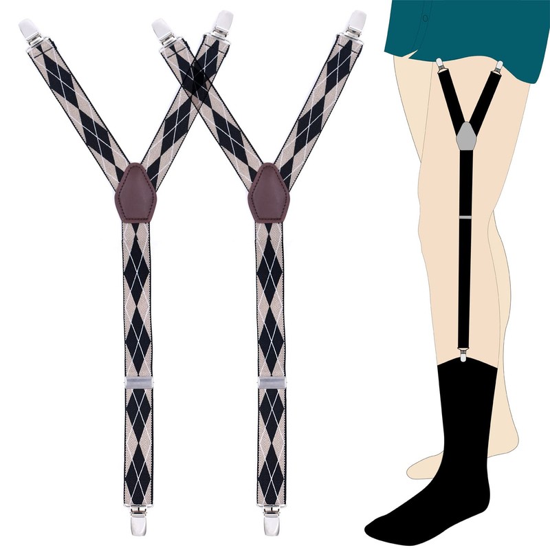 WannGe Men's Shirt Stays Adjustable Elastic Y-Style Garter Straps Socks
