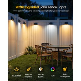 Bridika Solar Fence Lights with Remote, 12 Pack Bright 100 Lumen Fence Lights Solar Powered, 9 Colors&3 Modes, 1500 mAh Solar Wall Lights Outdoor IP65 Waterproof for Backyard, Deck, Patio, Garden