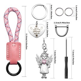 Anwlki Guardian Angel Key Ring Angel Car Key Ring Pendant Medal Plaques with Rhinestones Car Motorbike Patr Schutzpatr Schutzpatr Beschutze uns Komm Gut Heim, pink, M