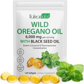 Oregano Oil 120 Softgels - 2 in 1 6000mg Oregano Oil with Black Cumin Oil 200mg - 165mg Carvacrol - Vegan & GMO - Highly Effective Immune and Digestive Support