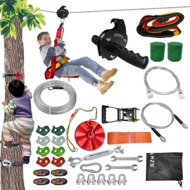 SZHTMZXC Zipline Kits for Backyard, 200FT Zip Line Kit for Kids and Adults Up to 350Lbs, Outdoor Playground Equipment (200FT Ratchet, Tree Climbing)