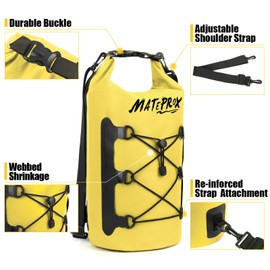MATEPROX Waterproof Dry Bag 5L/10L/20L Floating Roll Top Beach Dry Sack for Kayaking Hiking Rafting and Camping with Waterproof Phone Pouch-10L Yellow