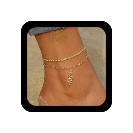 Andelaisi Boho Layered Snake Ankle Bracelet Vintage Snake Paperclip Ankle Chain Gold Wave Serpent Foot Rope Chain Adjustable Link Anklet Bracelet Accessories for Women